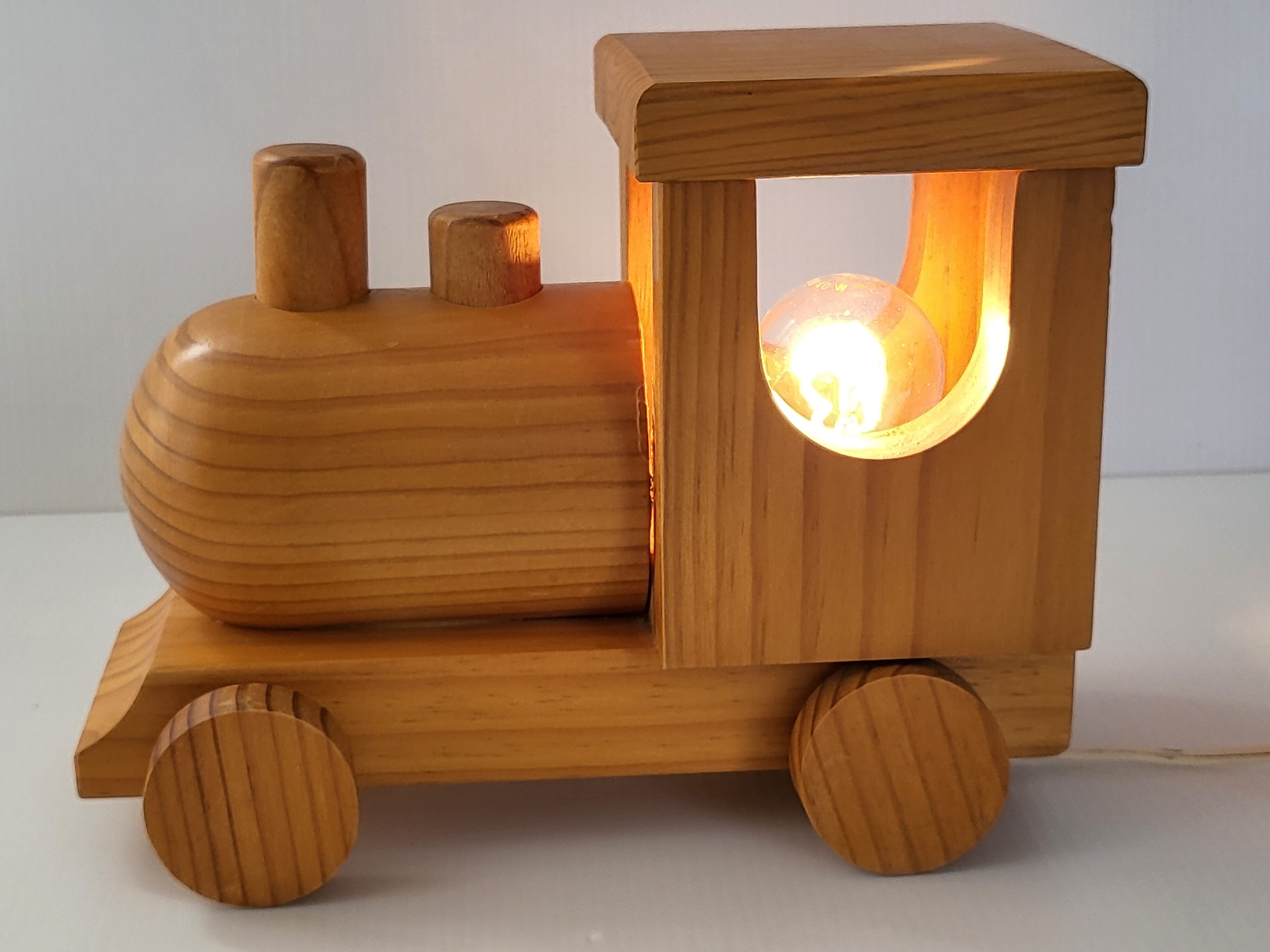 Vintage 1970 pine locomotive lamp