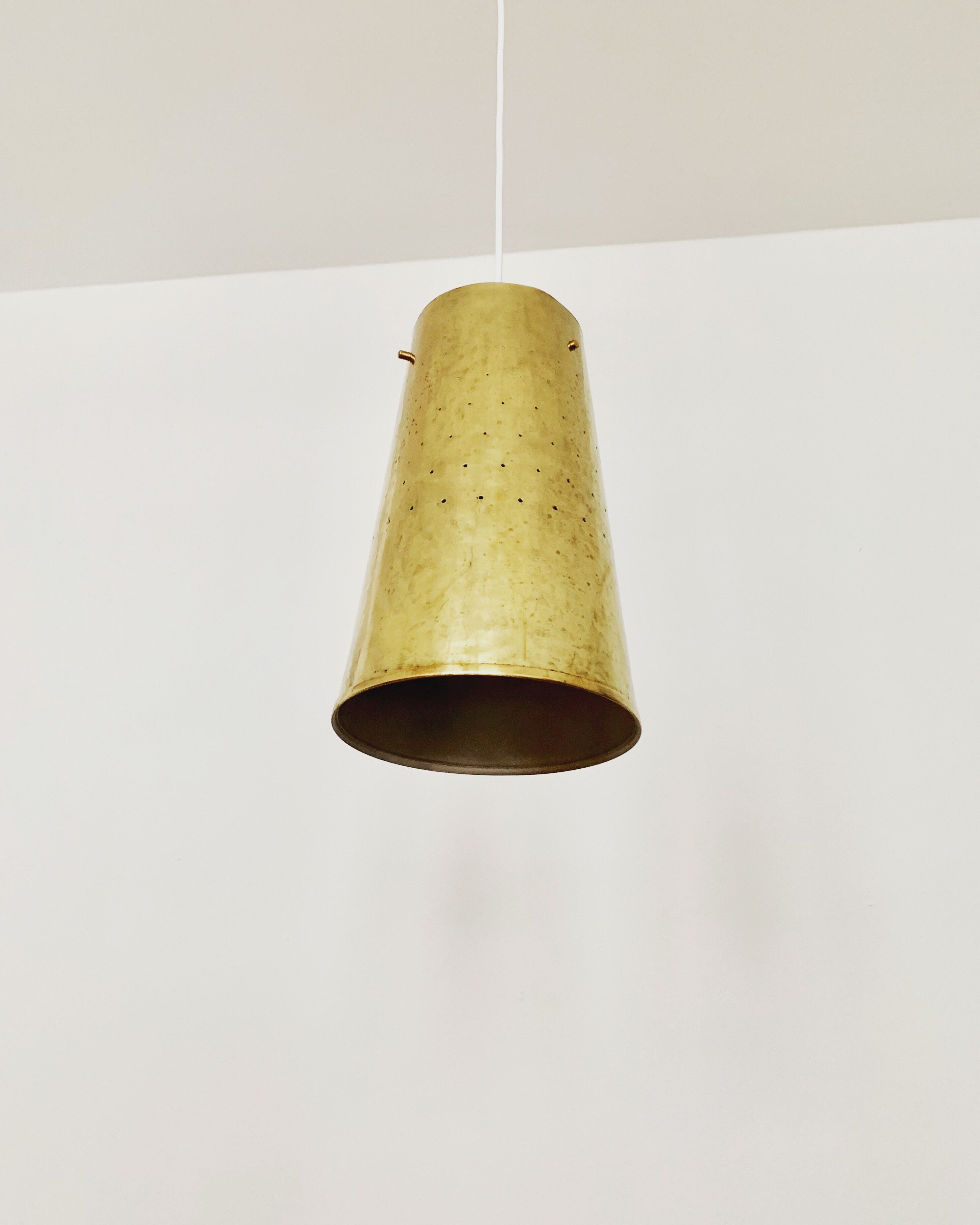 Set of 2 large Mid Century Modern perforated brass pendant lamps