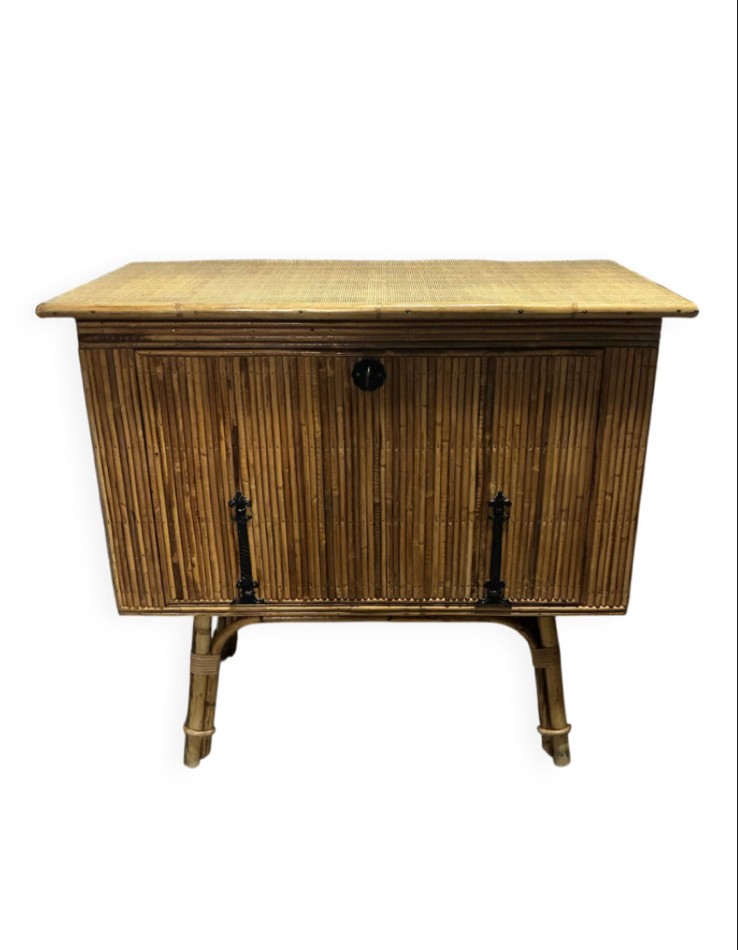 Vintage rattan bar cabinet by Dlg Audoux Minet