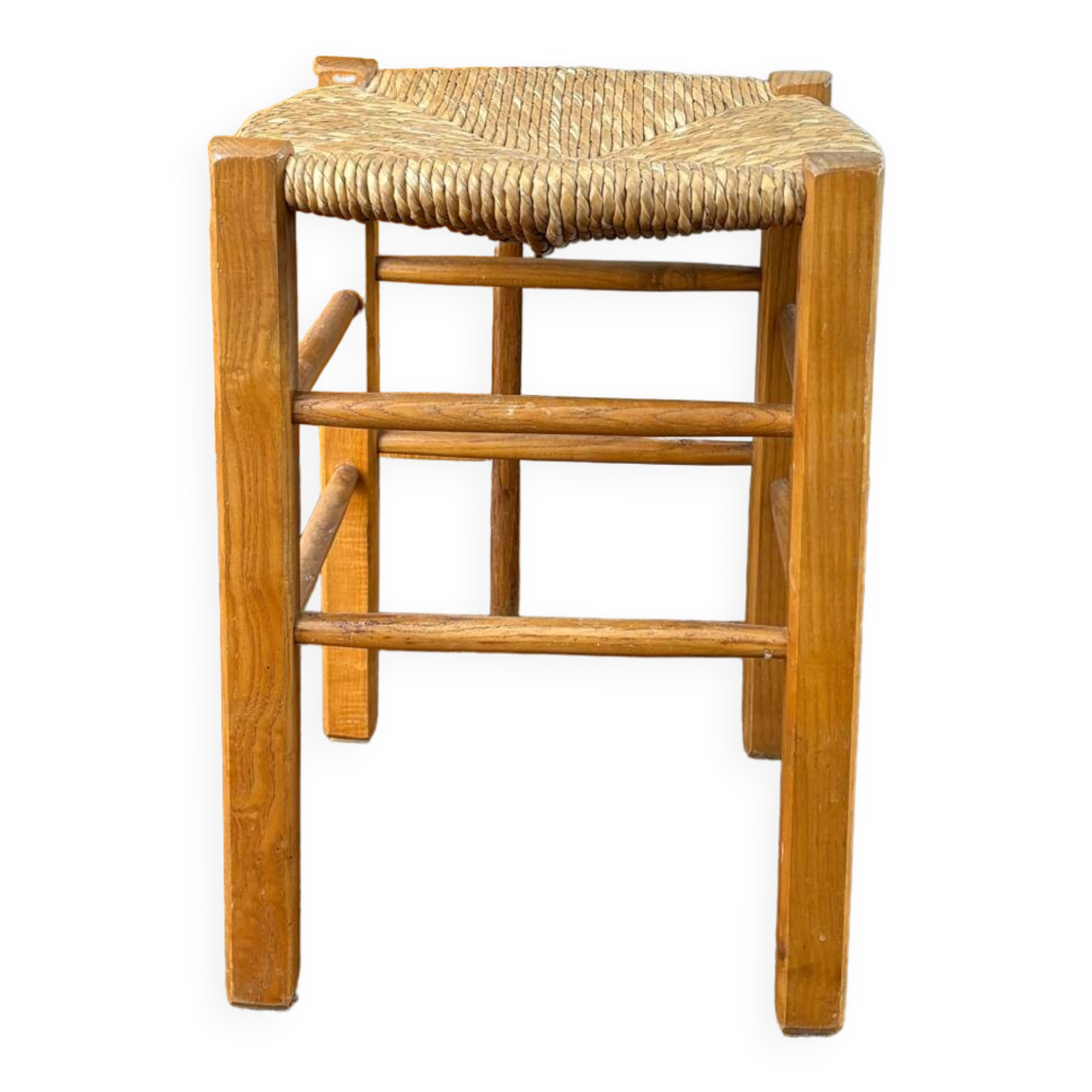 Wooden and straw stool