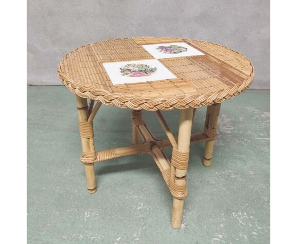 Round Coffee Table In Japanese Ceramic Bamboo Rattan 1960 Selency Round Coffee Table In Japanese Ceramic, Round Bamboo Coffee Table