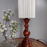 Vintage rustic chic wood table lamp with ecru thread shade