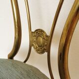 Vintage Paolo Buffa Brass Vanity Chair: Chiavari Style, Blue Fabric, 1950s