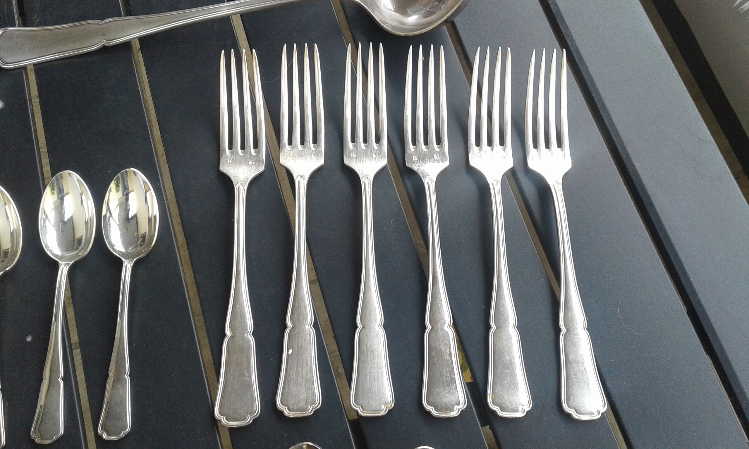 Set forks,spoons, ladle.silver metal