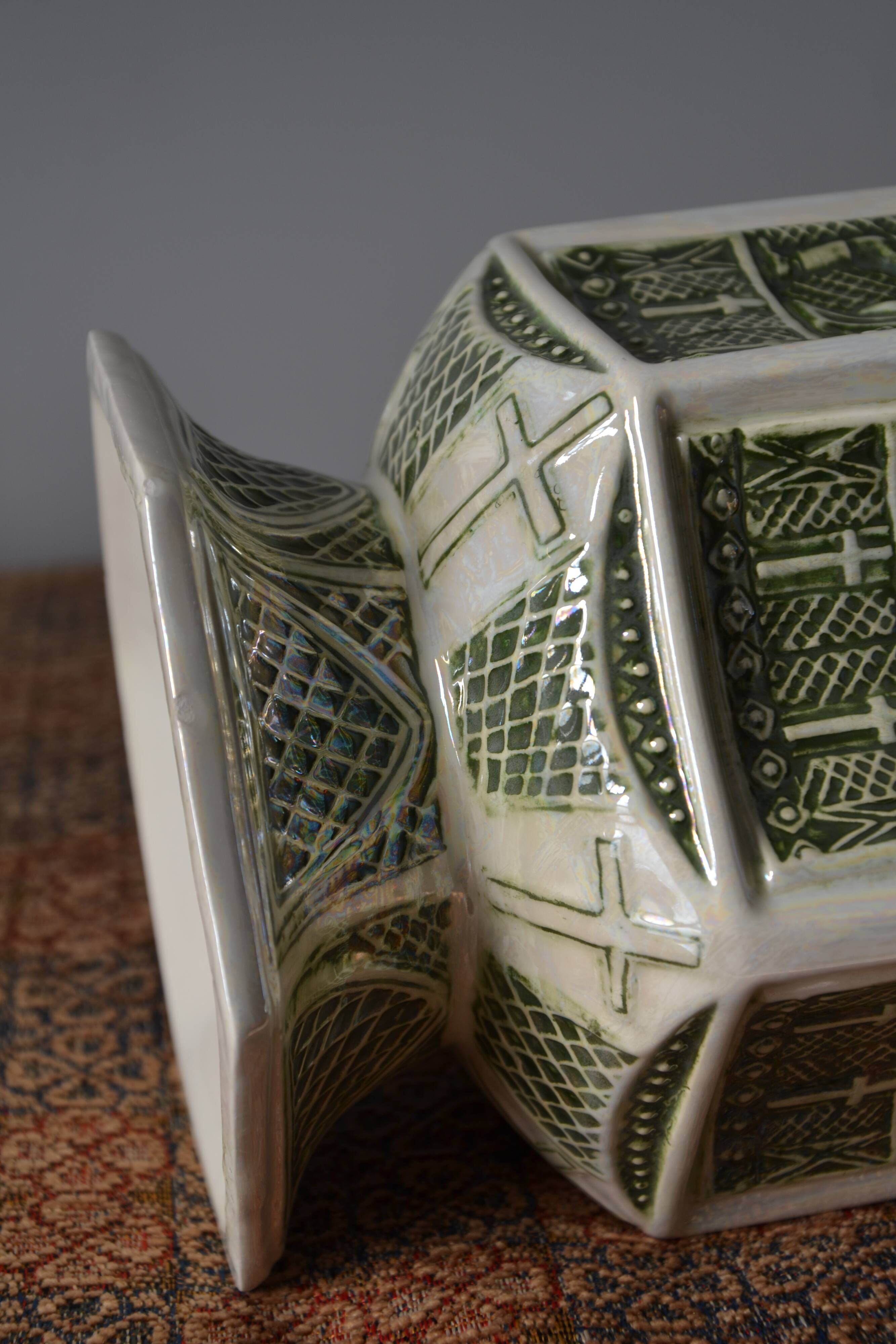 Decorative pitcher/sculpture in ceramic signed JMS