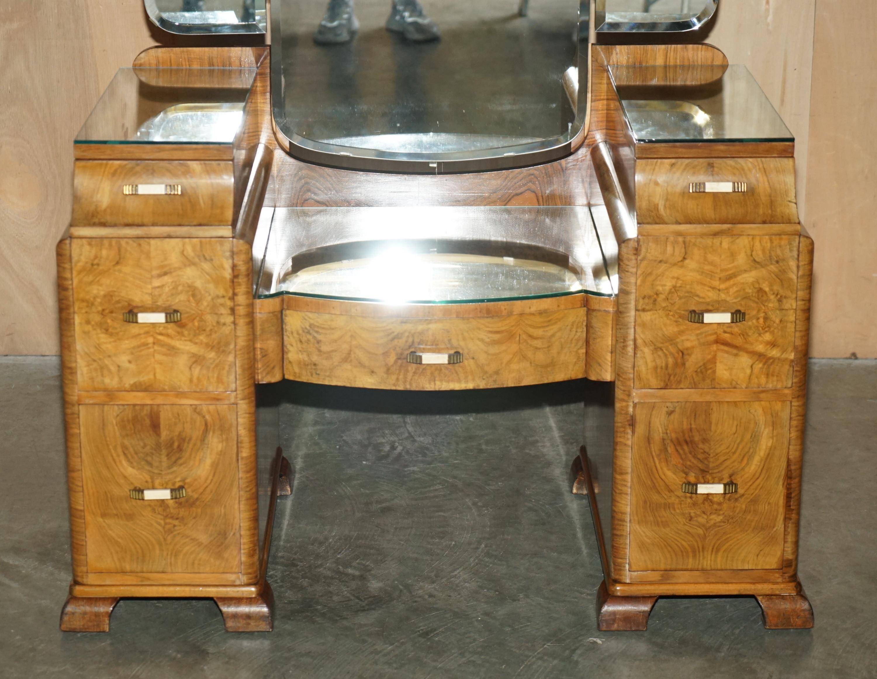 Art Deco dressing table circa 1930 in satin walnut with mirror.
