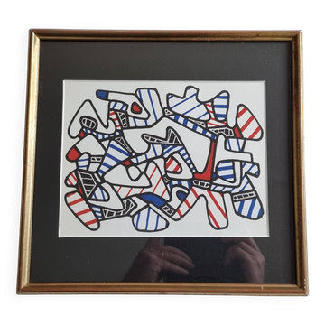 Silkscreen print after Jean Dubuffet, framed, 1970s, 28 x 27 cm