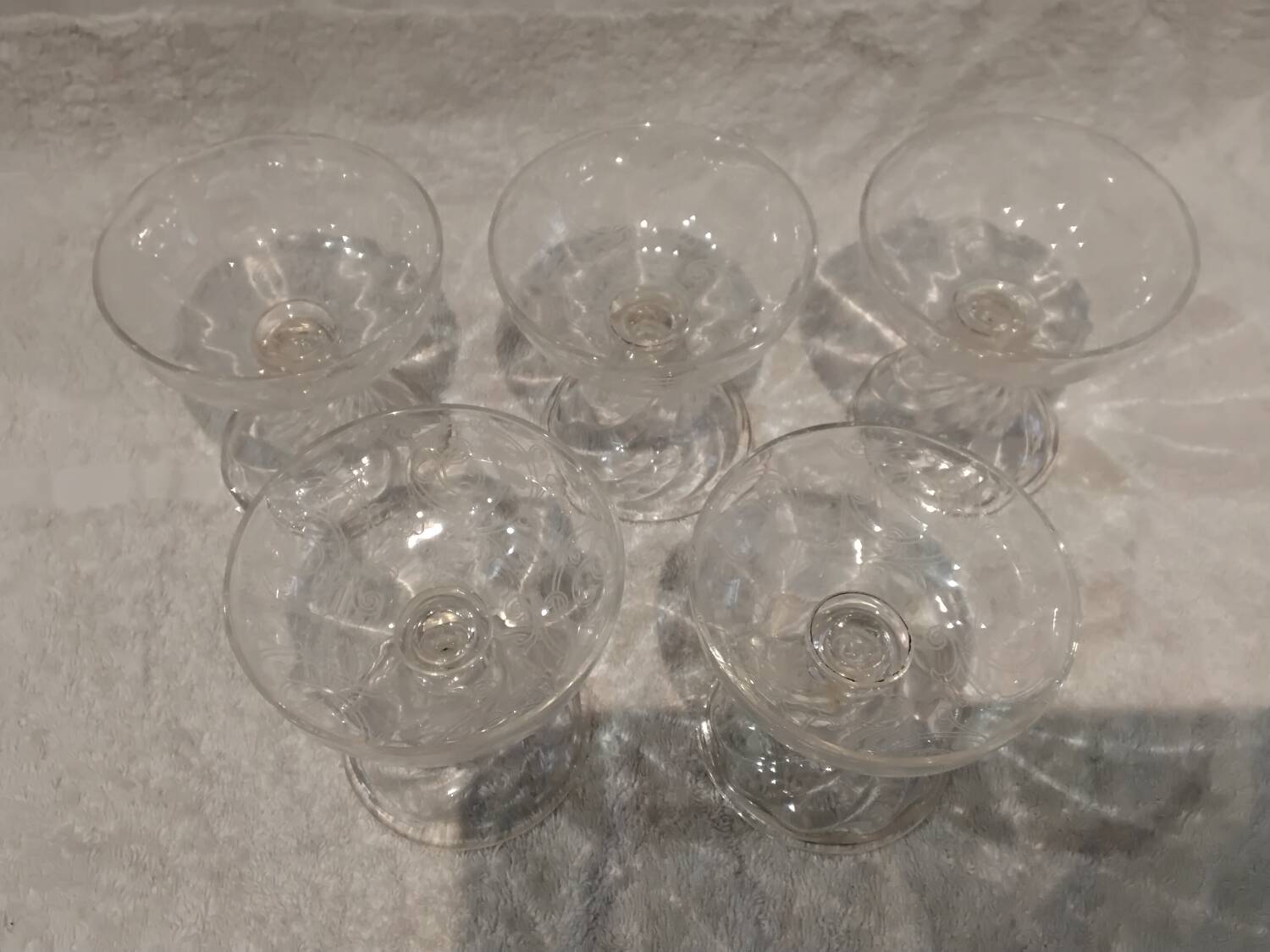 5 crystal champagne glasses, Saint Louis Cluny Graves, 12cl, pre-1936