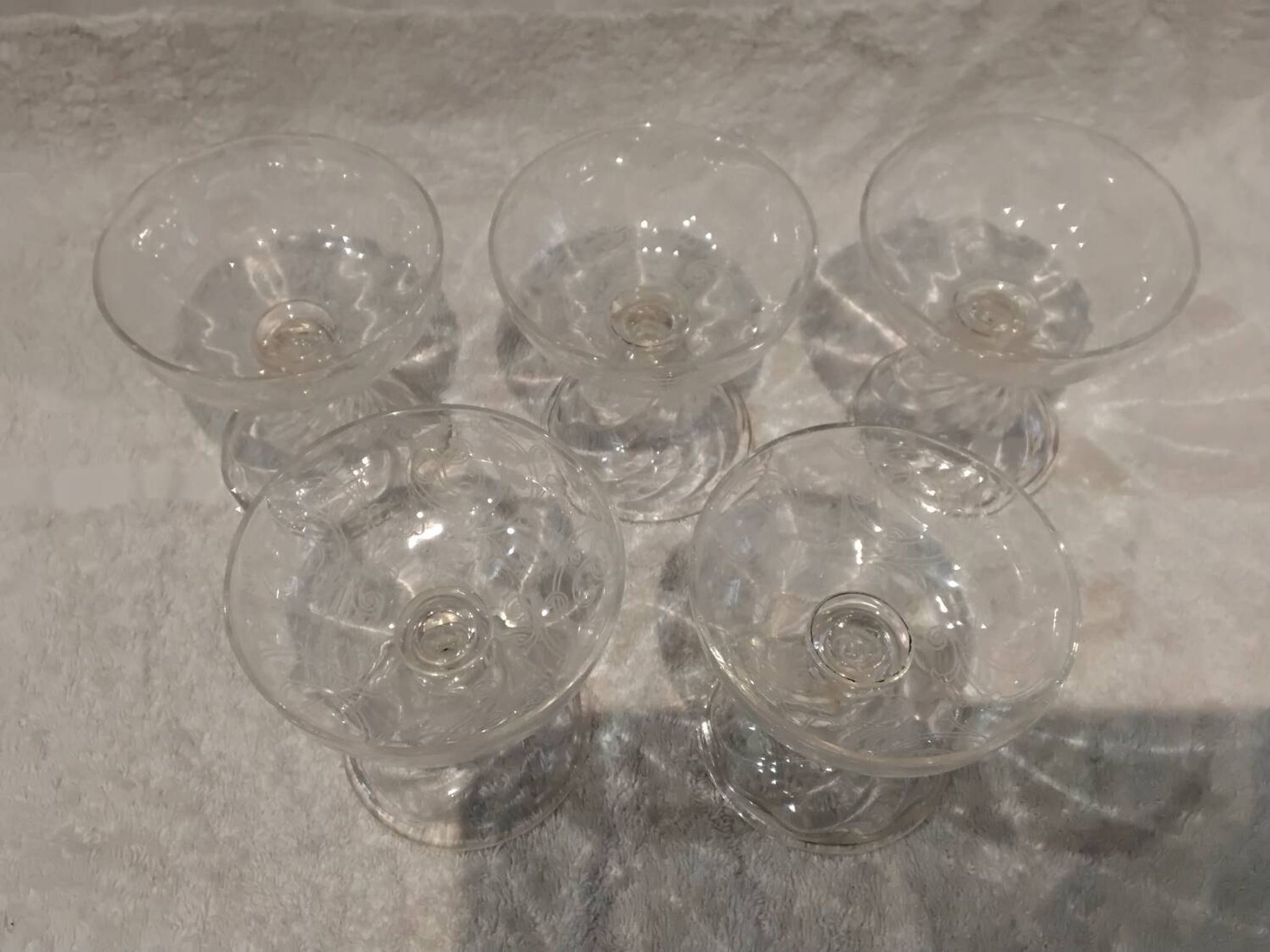 5 crystal champagne glasses, Saint Louis Cluny Graves, 12cl, pre-1936