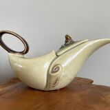 Hull pottery tea set parchment and pine, tea pot, creamer & sugar pot, american embossed majolica