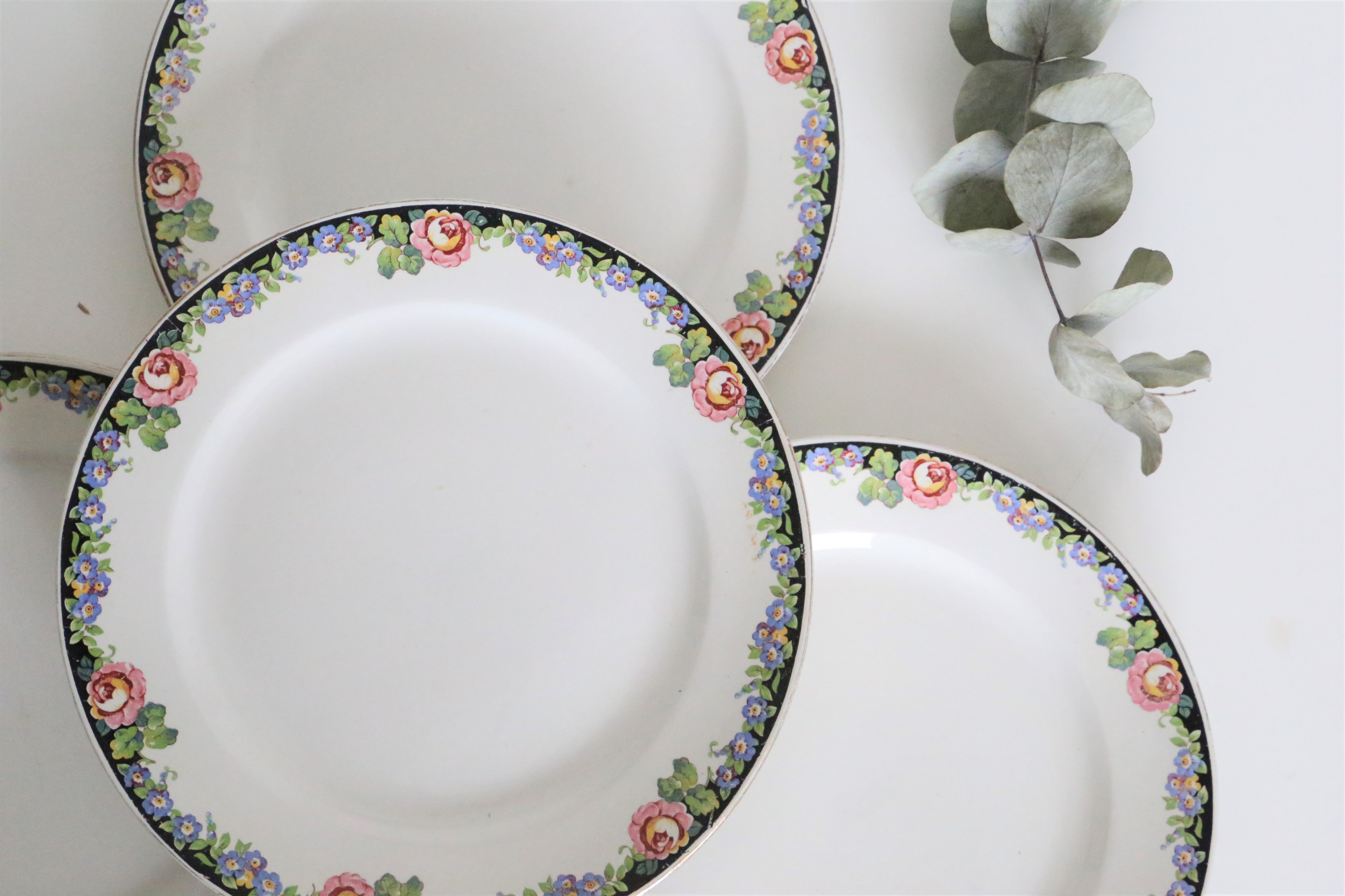 Set of 4 dessert plates Digoin Sarreguemines, vintage French, authentic, rare