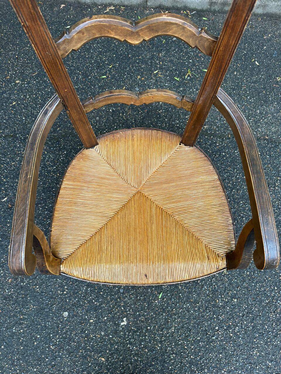 19th-century solid wood straw chair 111cm