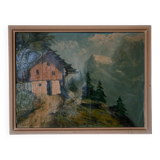 Oil on canvas mountain landscape with chalet 1940