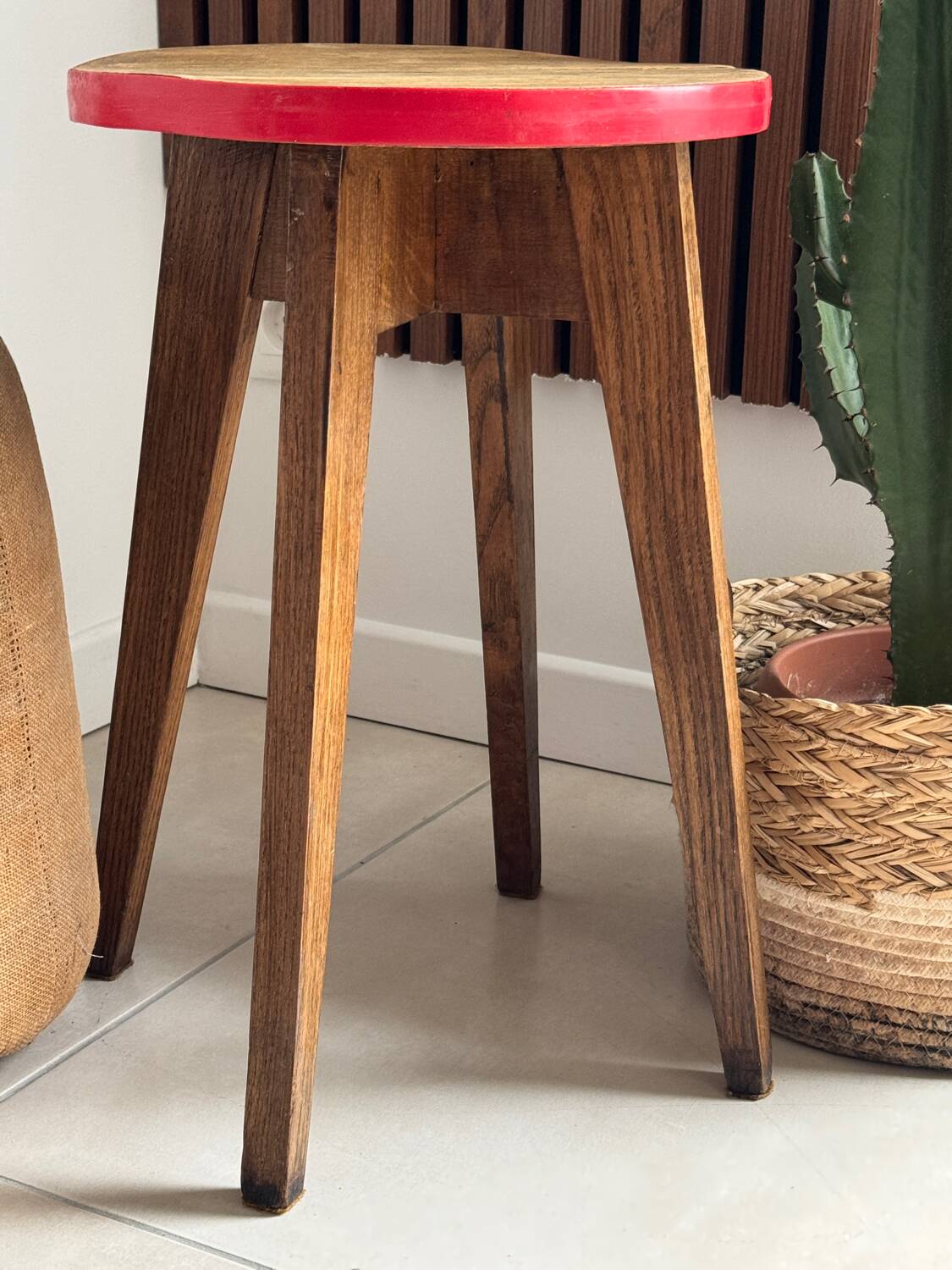 Vintage round wooden stool