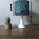 table lamp trumpet foot, modern graphic printed wax shade