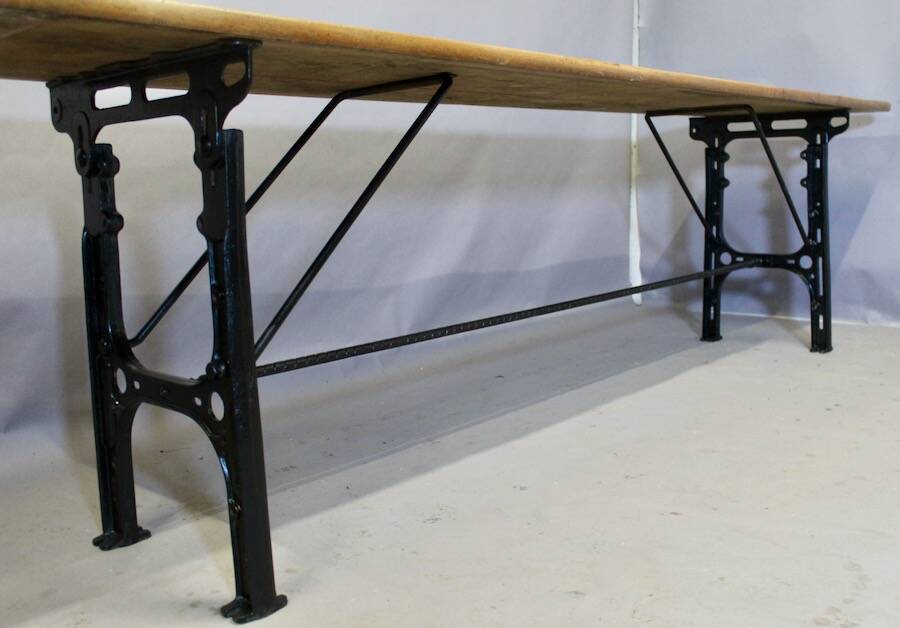 Grande Console Industrielle Plateau Noyer Piètement Fonte