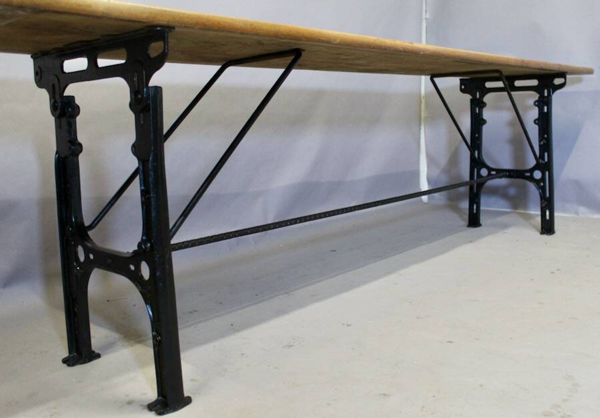 Large Industrial Console Walnut Top Cast Iron Base