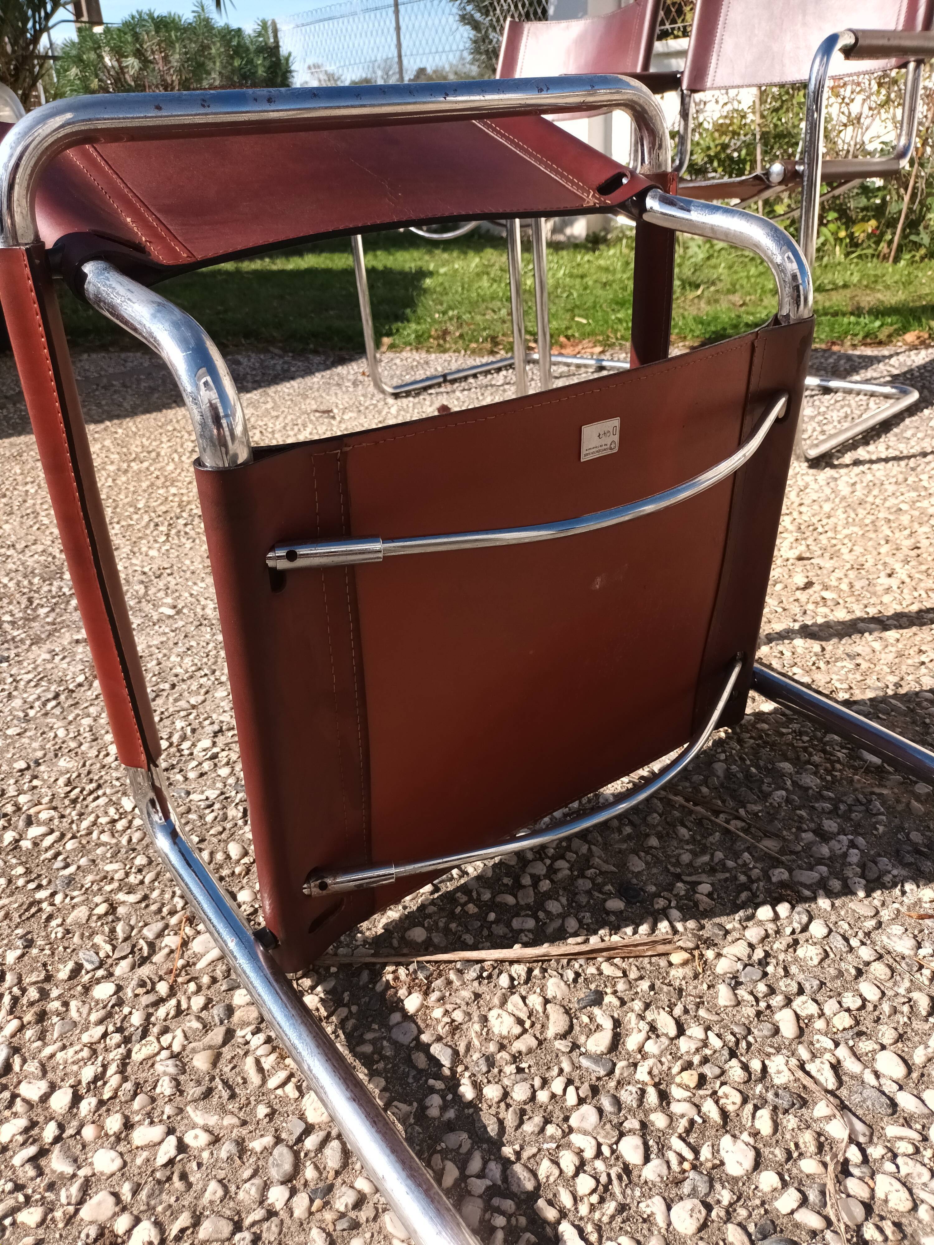 Set of 6 brown leather armchairs