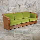 Canapé en rotin et velours par Maugrion pour Roche Bobois, 1980