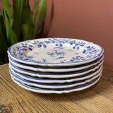 Ensemble de 6 assiettes à dessert décor bleu Moustiers