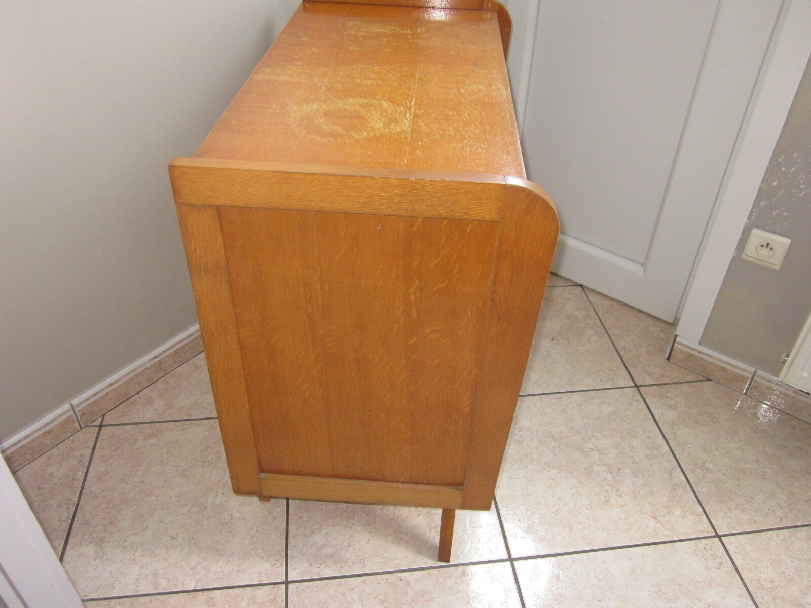 Vintage wood and rattan dresser