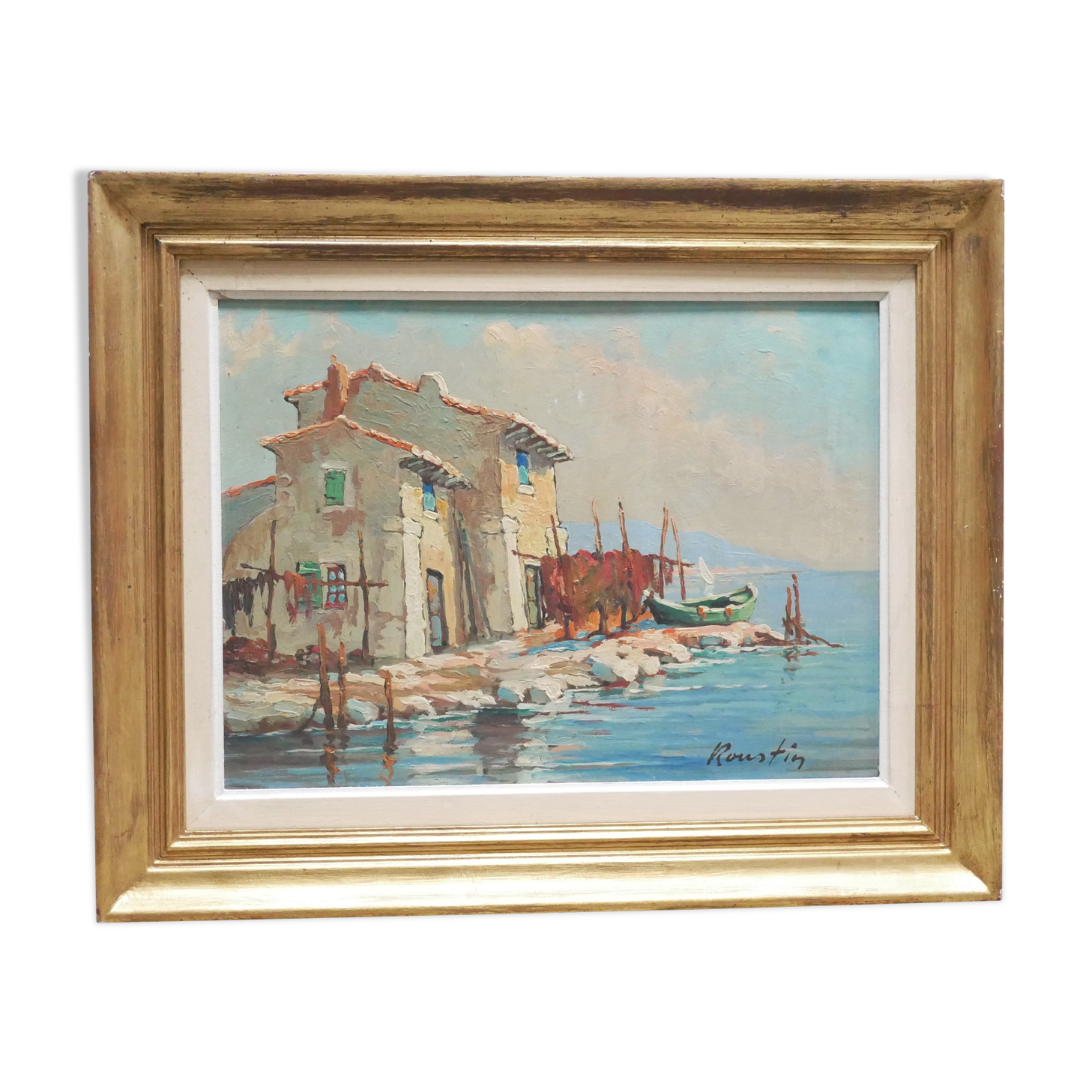 Old painting, oil on panel signed Roustin