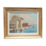 Old painting, oil on panel signed Roustin