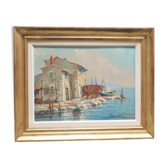 Old painting, oil on panel signed Roustin