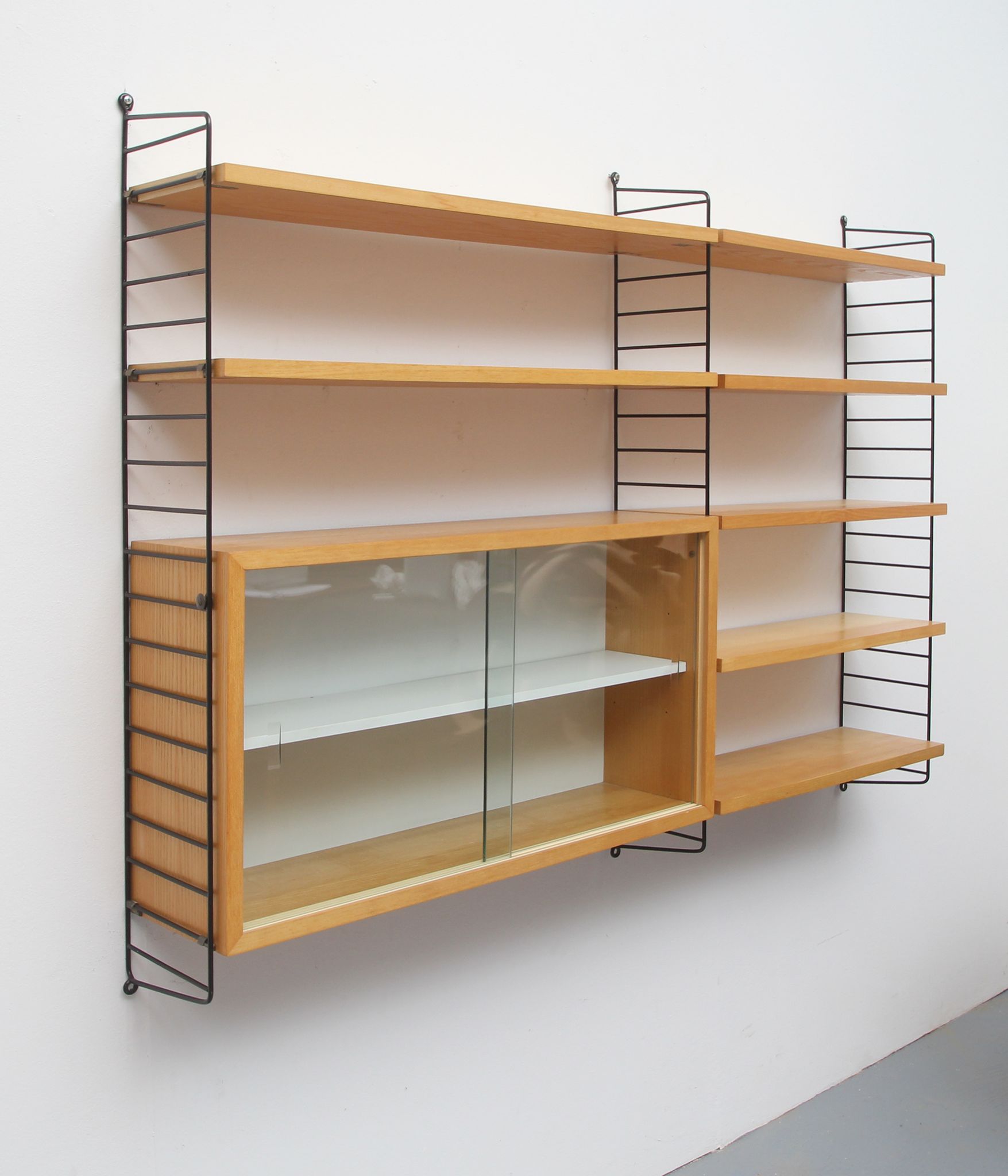 1960s wall unit in ash with vitrine, Nisse Strinning/Sweden
