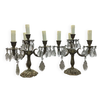 Pair of bronze tassel candlesticks