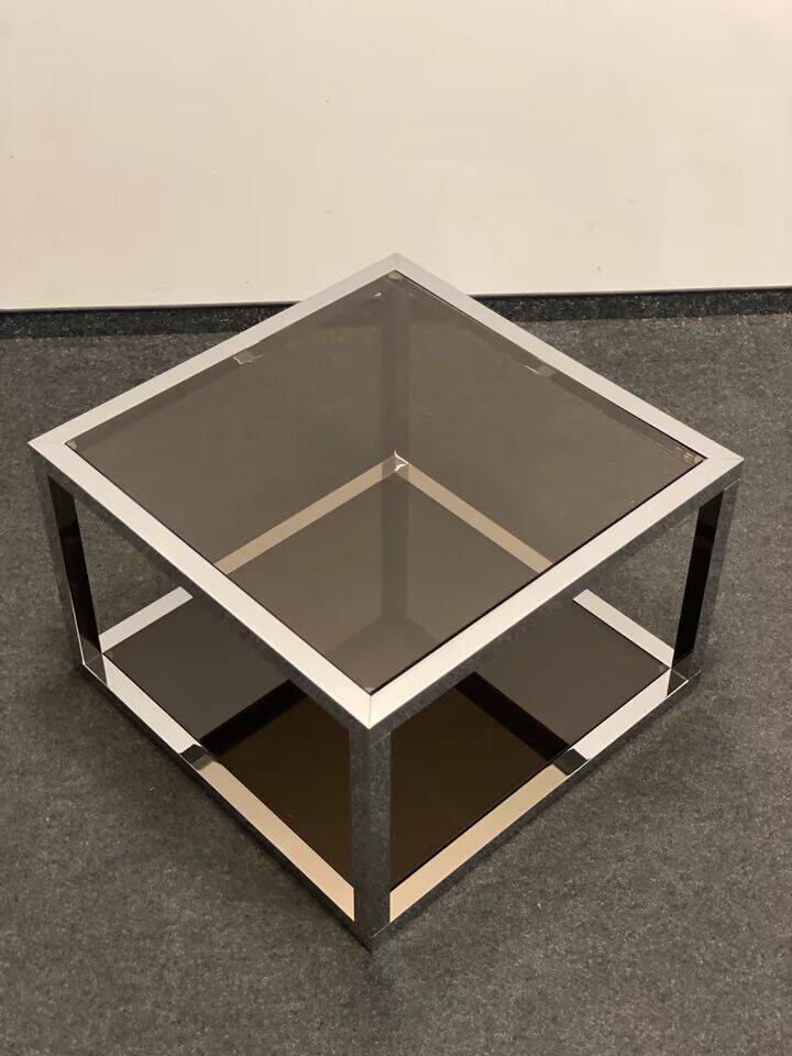 Italian Side Tables - Mid-Century Chrome/Smoked Glass, 1970s