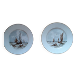 2 assiettes vintage signées avec un décor de mer