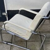 Vintage leather tubular chrome arm chair