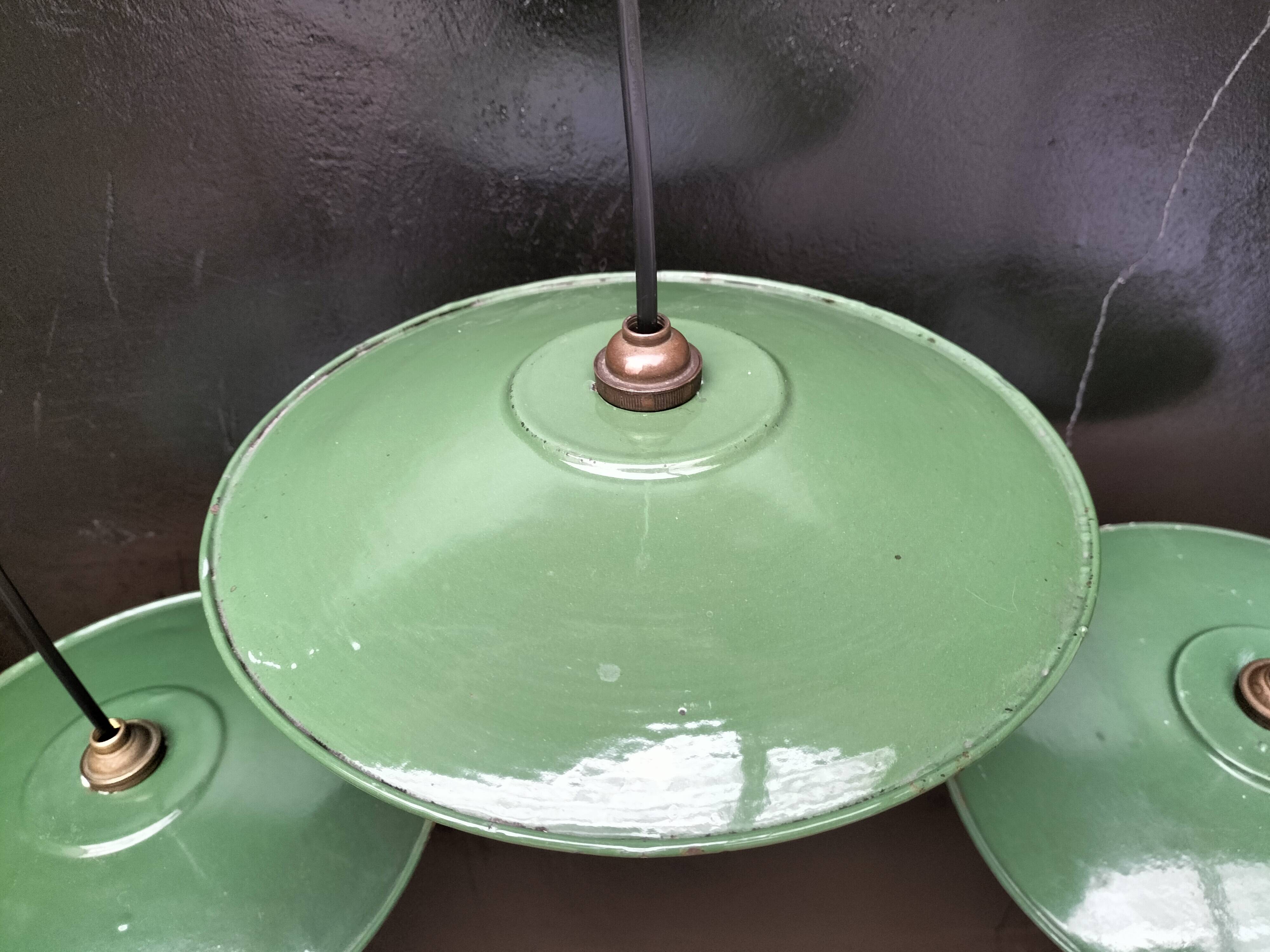 Enameled sheet metal pendant lights