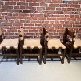 Set of four wooden and leather chairs from Maison Regain