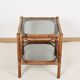 Bedside table or coffee table in bamboo and smoked glass, double top, 70s