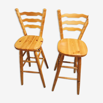 Set of 2 wooden stools & solid pine