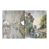 Two-sided watercolor painting Dijon Cathedral St Benigne/ Ouche by Henri Gabet 1899