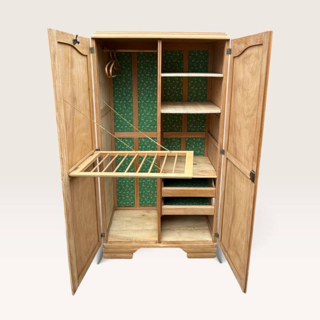 Parisian Art Deco wardrobe, renovated with raw wood.