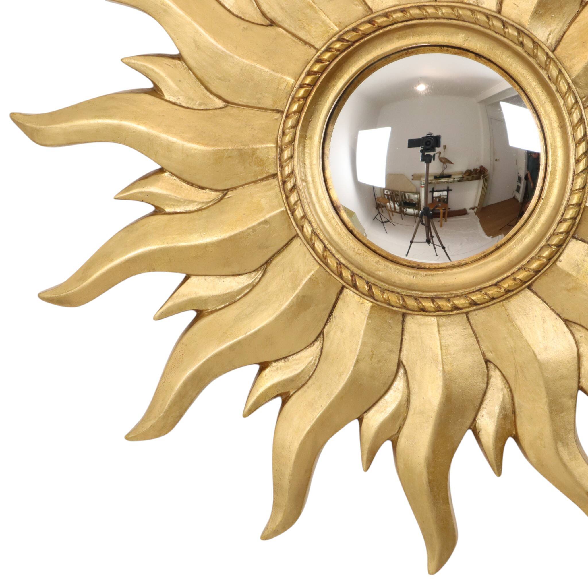 Vintage Gold Sunburst Convex Mirror 54cm