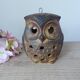 Vintage owl shaped stoneware tealight candle holder, owl lantern