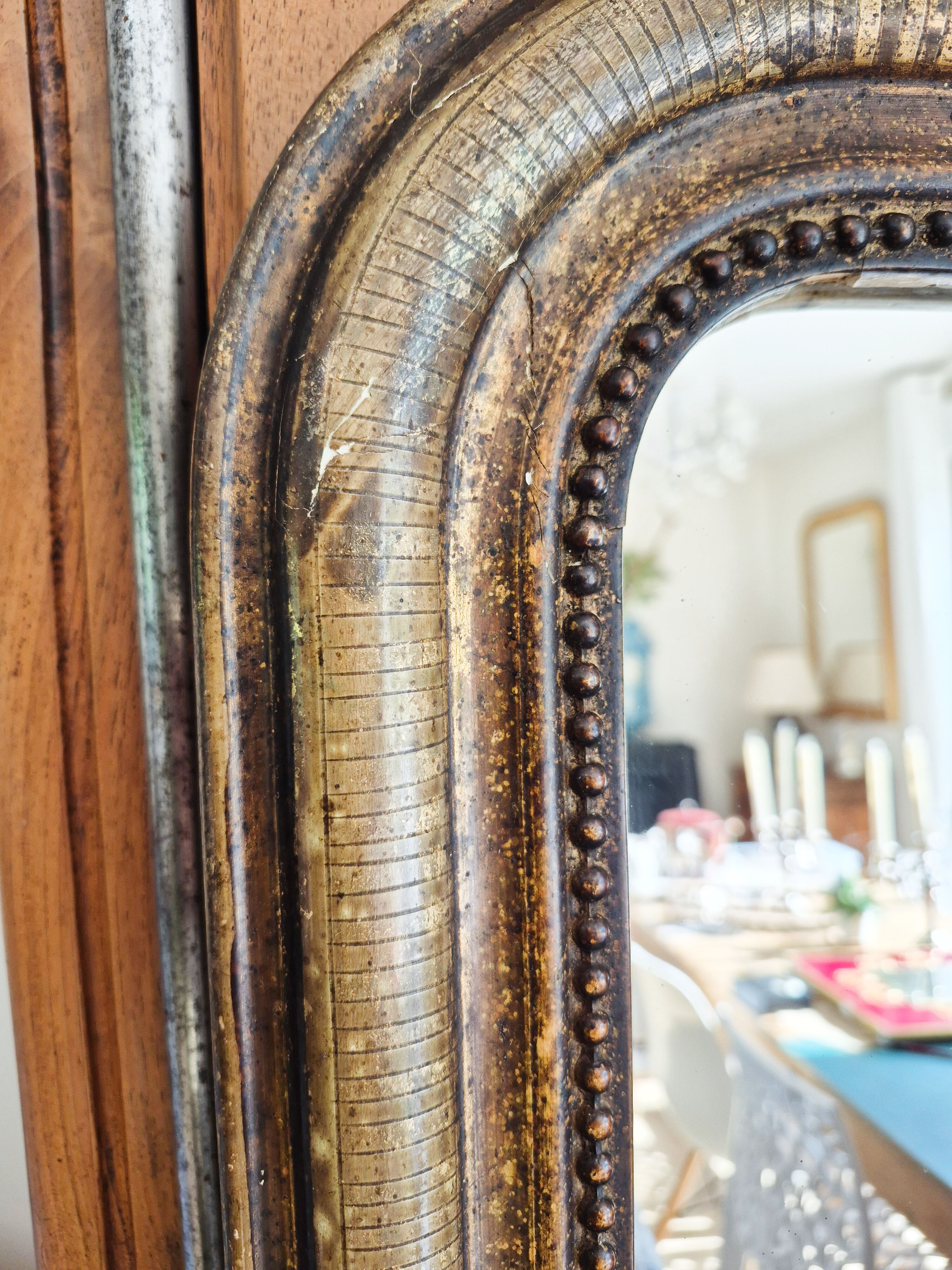 Antique Louis Philippe mirror, black and gold, 62 x 49 cm