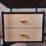 Vintage lacquered top desk with iron structure and pointed brass feet
