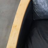 Unique Set of Exceptional Black Leather Schuitema Armchairs with Wood Made for Holland America