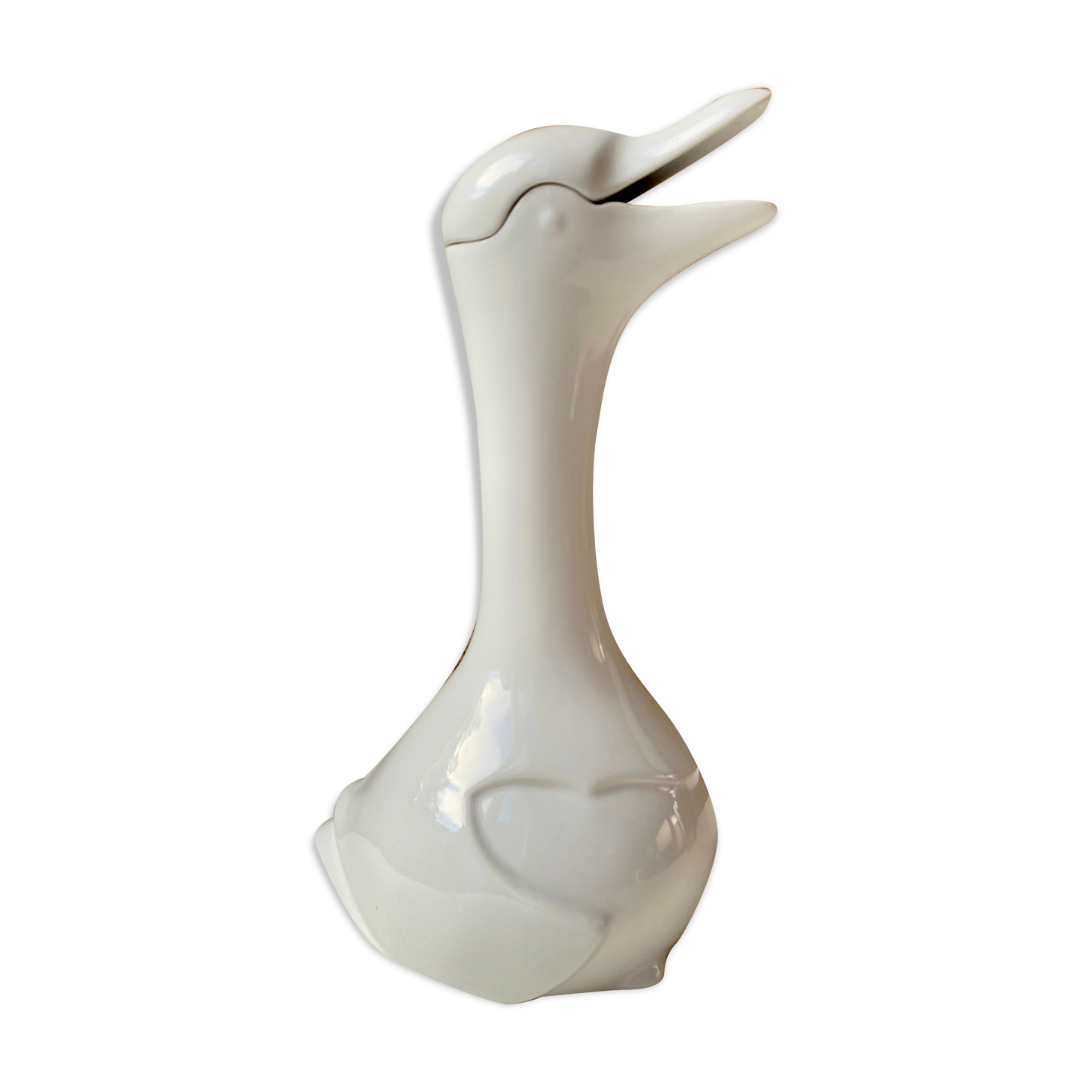 Carafe animalière grande oie in vintage white porcelain 80s