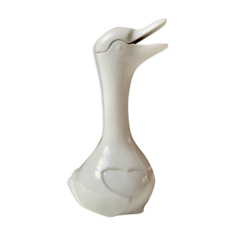 Carafe animalière grande oie in vintage white porcelain 80s