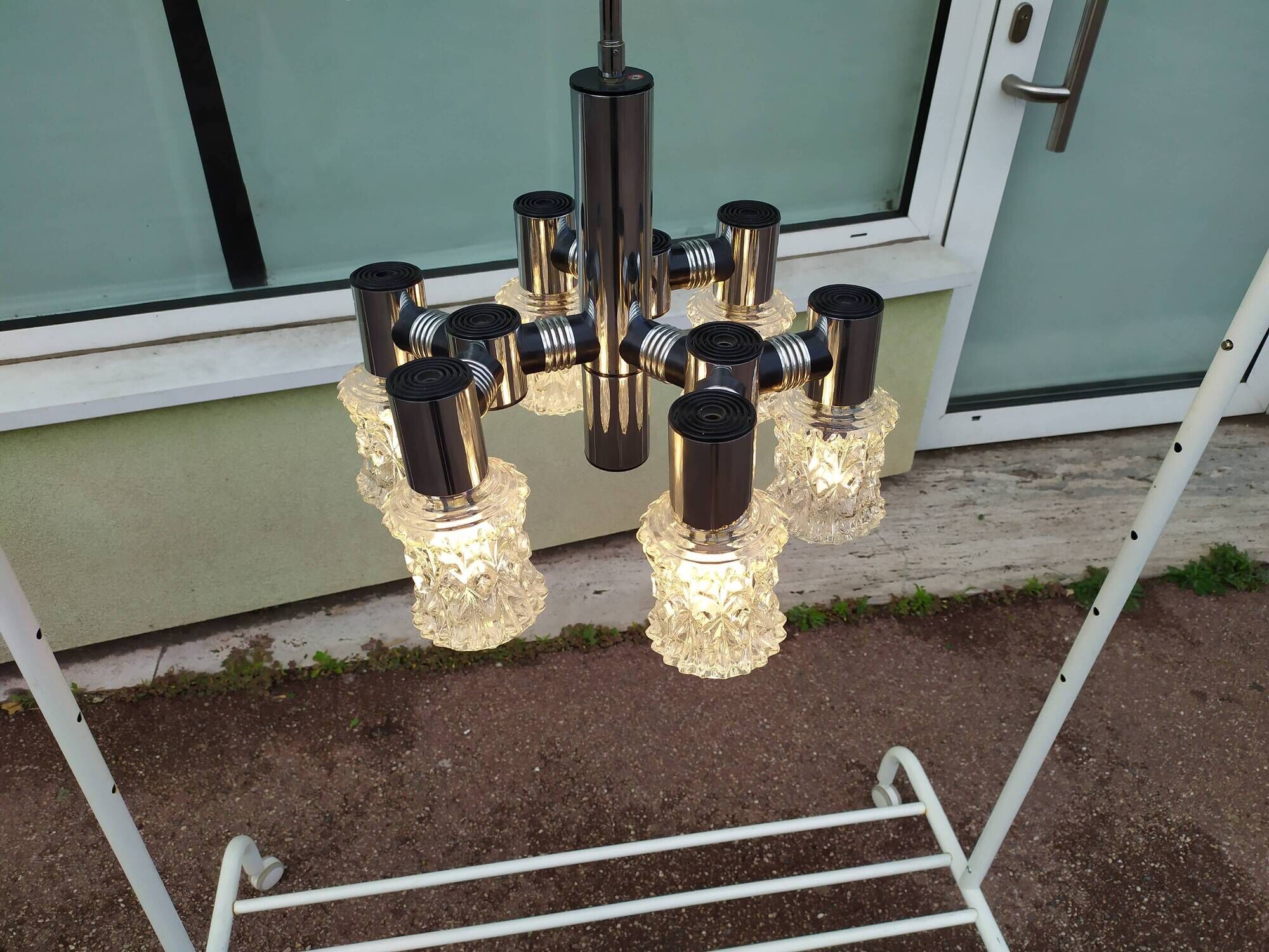 Vintage ceiling lamp in chrome plated and glass cut from targetti 1970 - 6 lamps