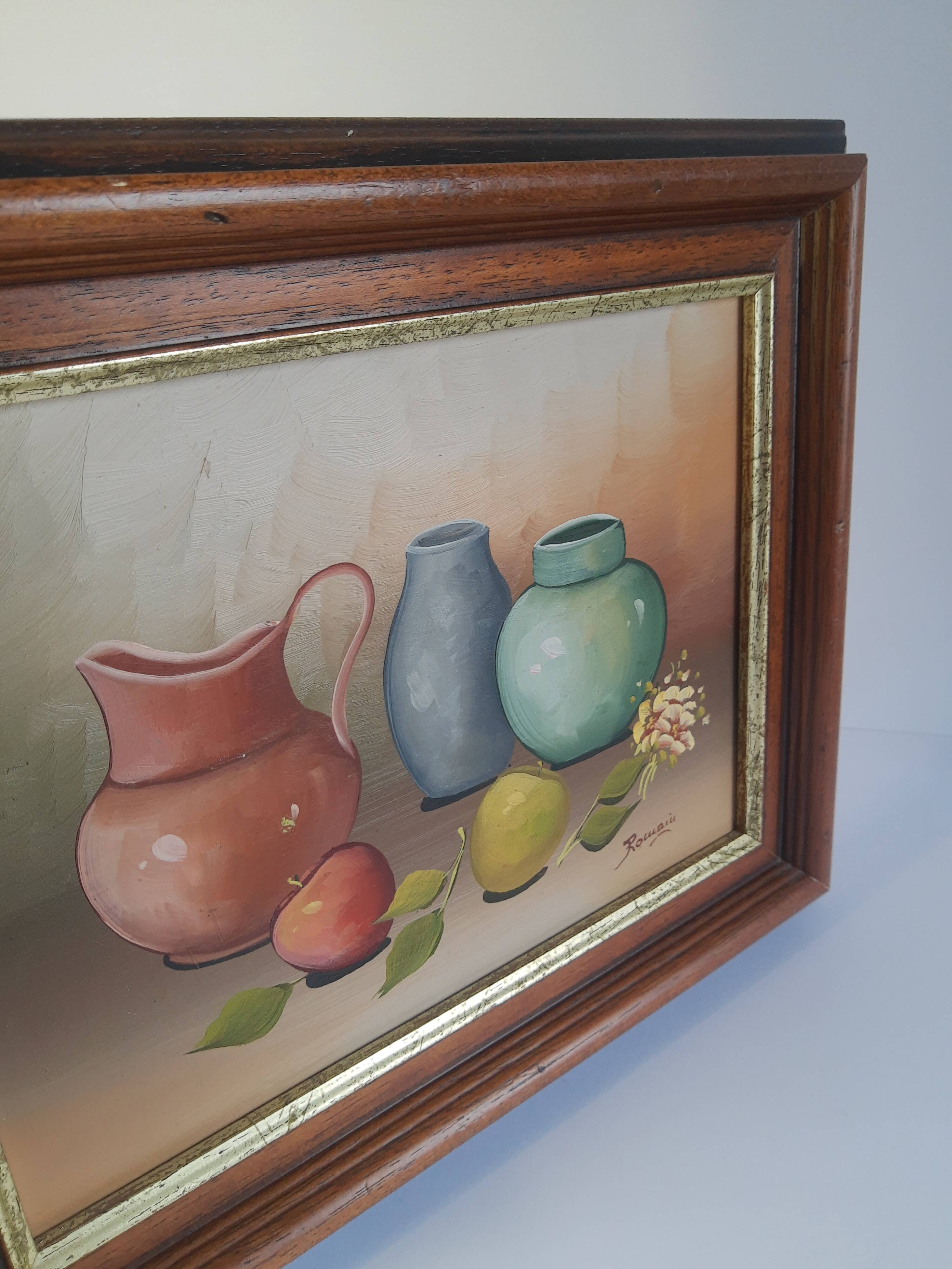 Still life painting frame signed vintage