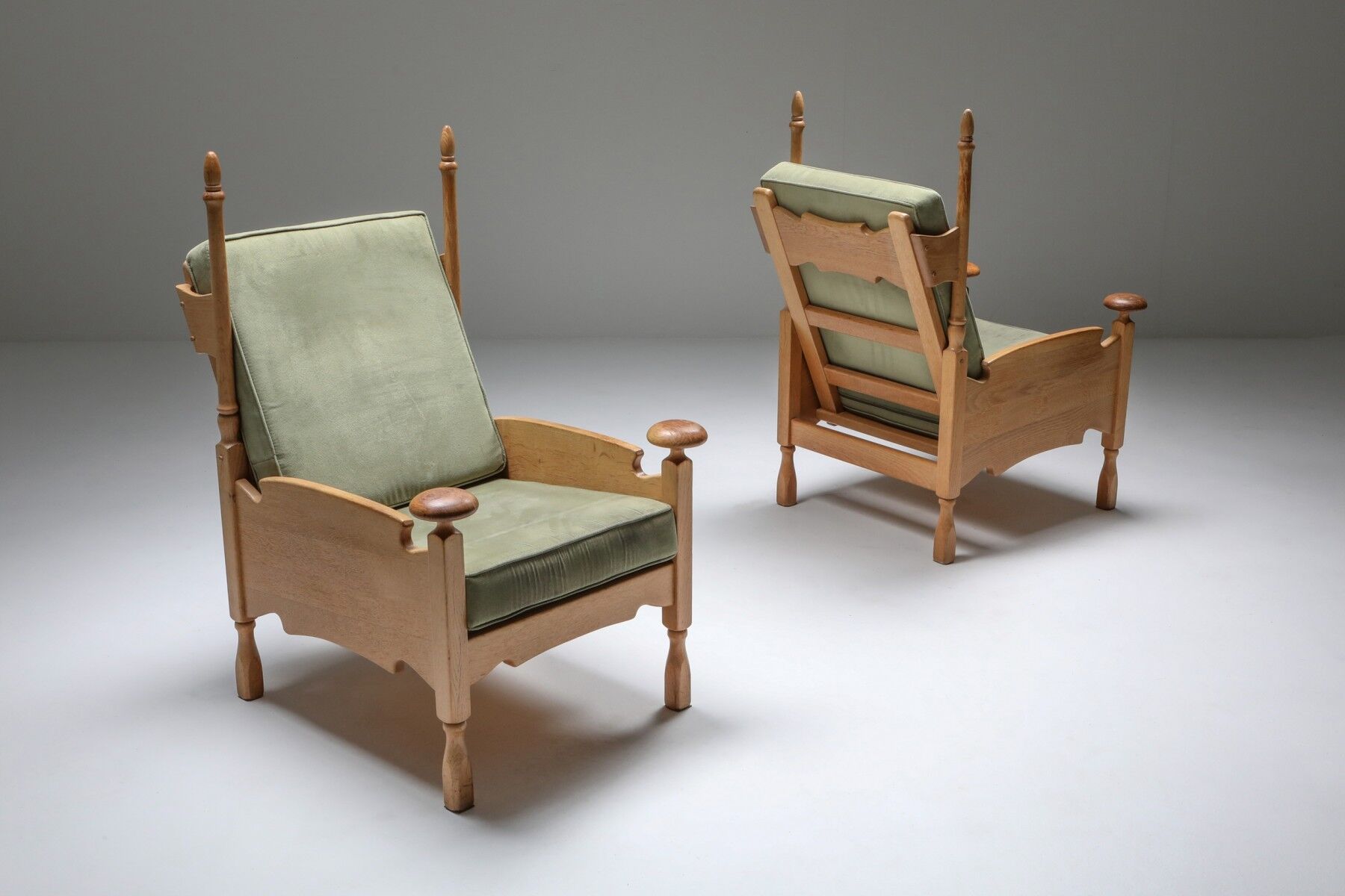 Throne long chairs in natural oak - 1950s