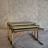 3 nesting tables in brass and glass